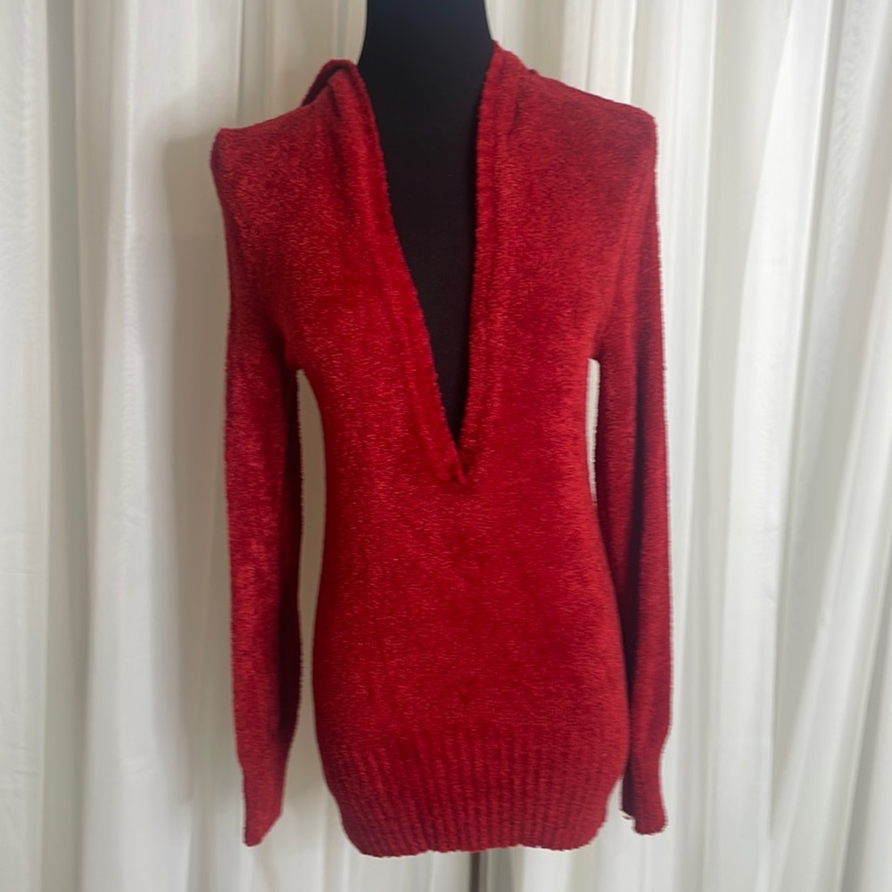 NWOT Deep V-Necked SPUNKY Hooded Sweater, Size S